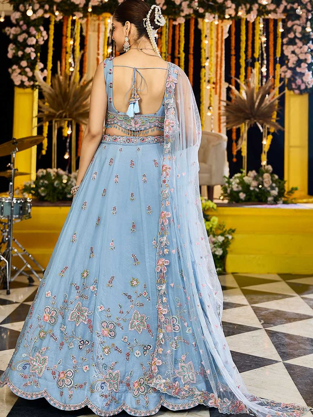 Satin Silk Embroidered Sequins Lehenga